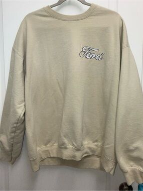 Ford Men's Crewneck Sweatshirt in Beige with Script Logo